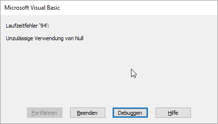 Fehler beim Zuweisen des Wertes Null zu einer String-Variablen
