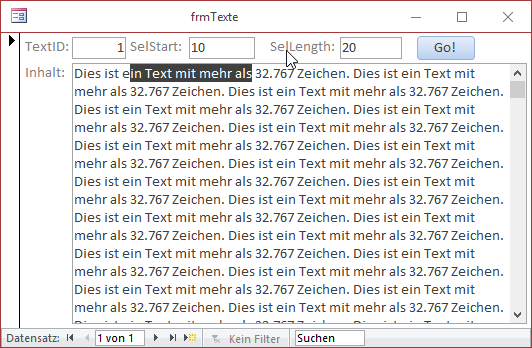 Setzen einer Markierung am Anfang des Textes