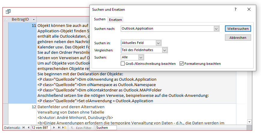 Einsatz der Suchen und Ersetzen-Funktion