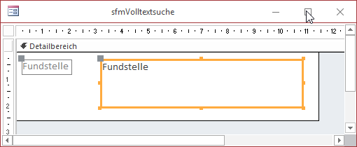 Entwurf des Unterformulars zur Anzeige der Fundstellen