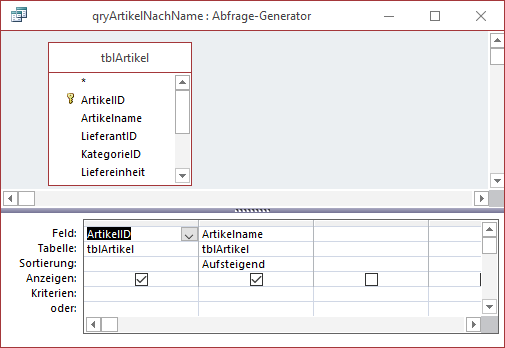 Abfrage als Datenherkunft des Listenfeldes