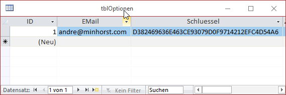 Tabelle mit den Freischaltungsdaten