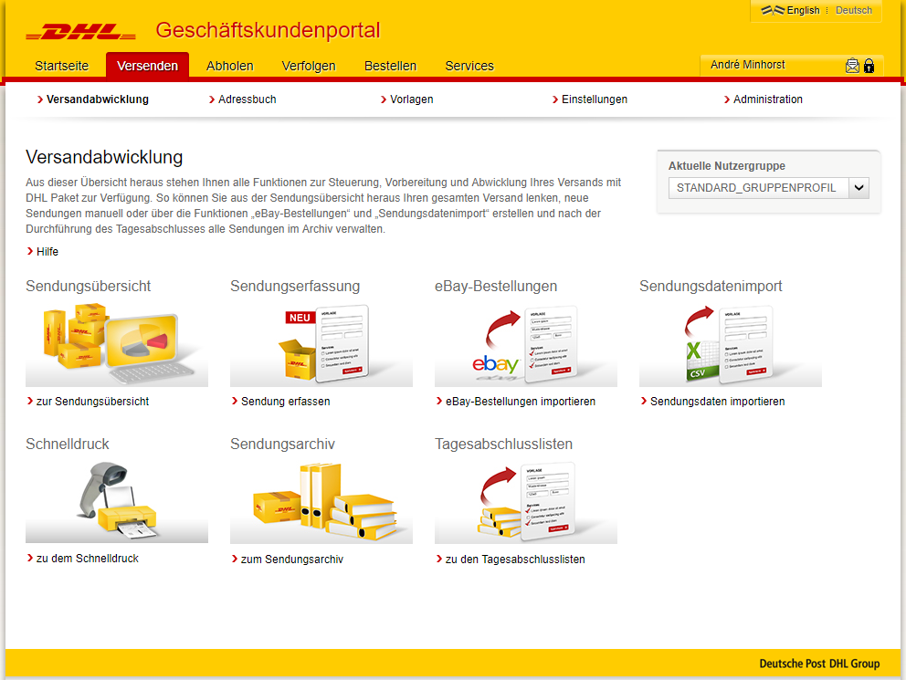 Neue Benutzeroberfläche für den Versand von DHL-Paketen