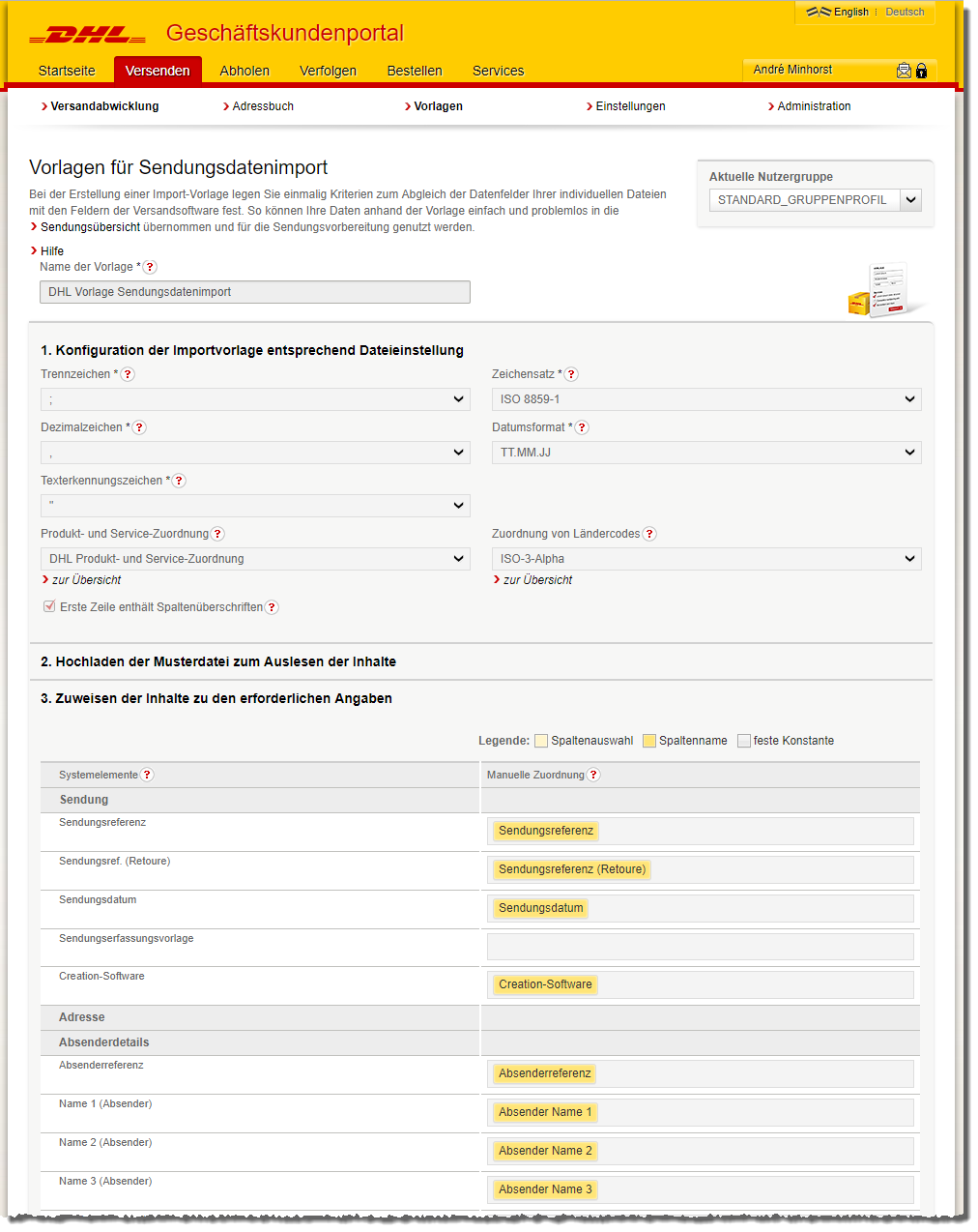 Aussehen einer der vorgefertigten Vorlagen