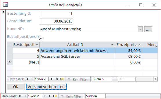 Das Formular frmBestellungsdetails