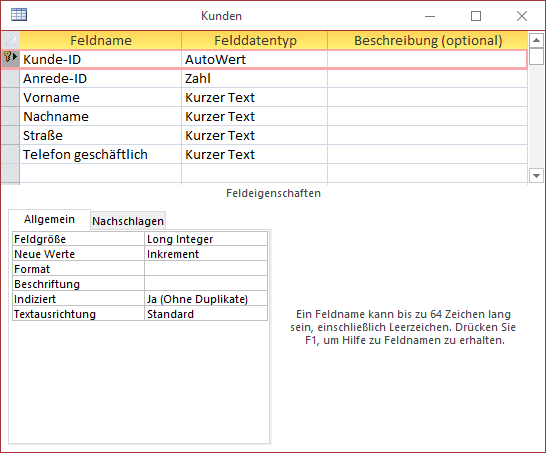 Tabellenname und Feldnamen sollten refaktoriert werden.