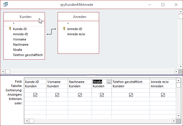 Die Abfrage qryKundenMitAnrede vor den änderungen