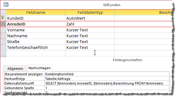 Fremdschlüsselfeld nach der Änderung der verknüpften Tabelle