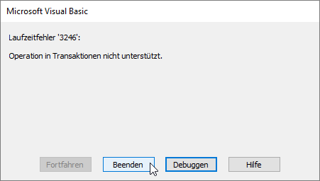 Es gibt ein Problem mit der Transaktion beim Löschen.