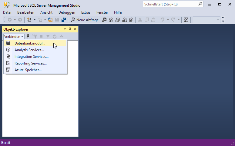 Das SQL Server Management Studio nach dem Öffnen