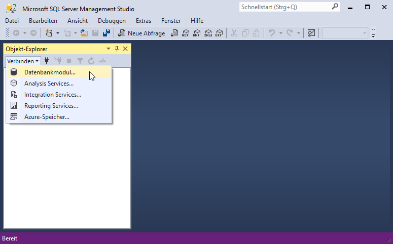 Das SQL Server Management Studio nach dem öffnen