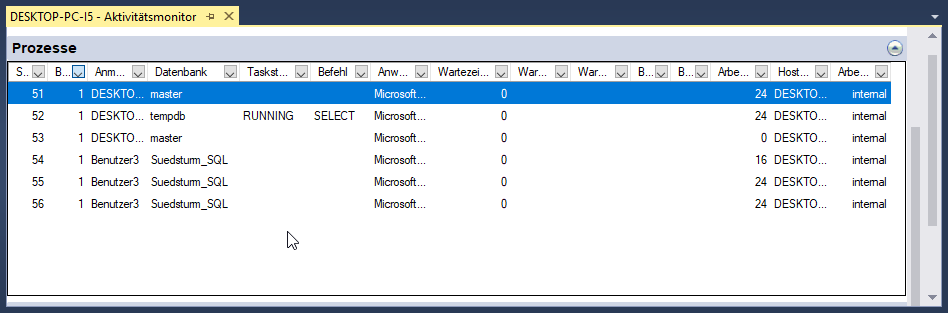 Die aktuellen Prozesse der SQL Server-Instanz