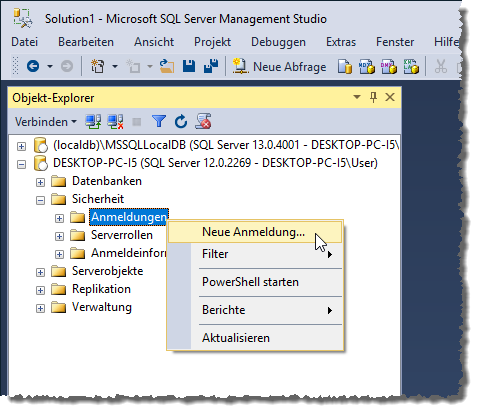 Aufruf des Dialogs zum Anlegen einer neuen Anmeldung