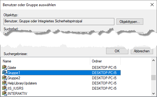 Dialog mit den gesuchten Gruppen