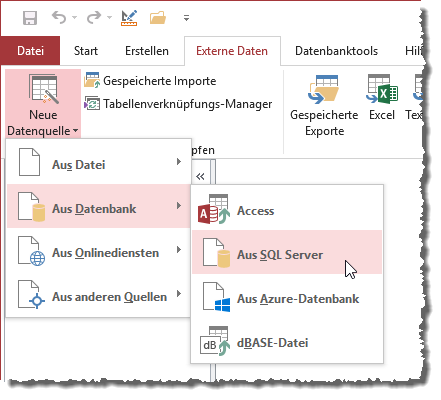 Manuelles Verknüpfen mit einer SQL Server-Tabelle