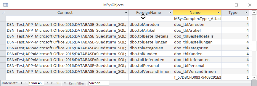 Die Tabelle MSysObjects mit den Verbindungszeichenfolgen