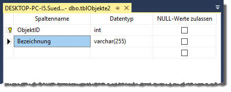 Erster Entwurf der Tabelle tblObjekte