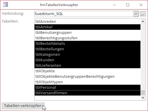 Hinzufügen der zu verknüpfenden Tabellen