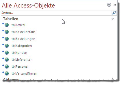 Die per ODBC verknüpften Tabellen