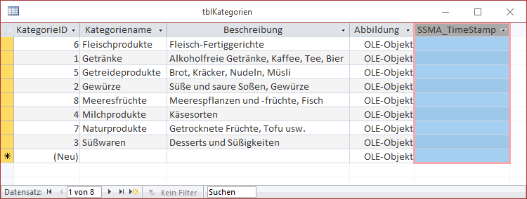 Tabelle mit Timestamp-Feld