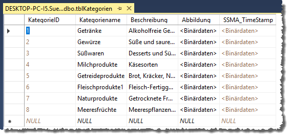 Tabelle mit Timestamp-Feld im SQL Server Management Studio