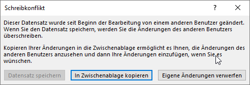 Fehlermeldung bei Schreibkonflikt