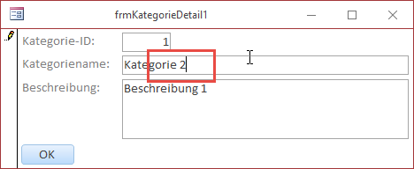 Ändern des Datensatzes im ersten Formular