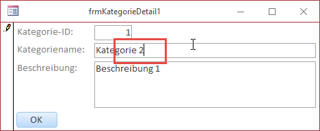 ändern des Datensatzes im ersten Formular