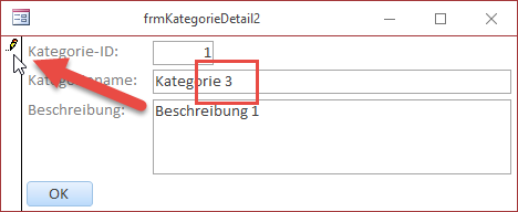 Ändern und Speichern des Datensatzes im zweiten Formular