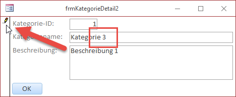 ändern und Speichern des Datensatzes im zweiten Formular