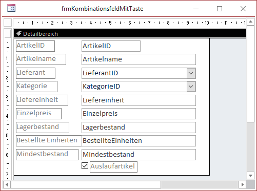 Beispielformular mit zwei Kombinationsfeldern