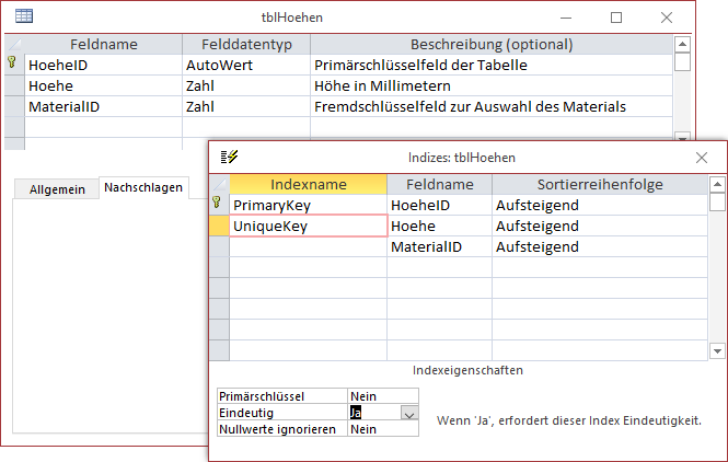 Die Tabelle tblHoehen