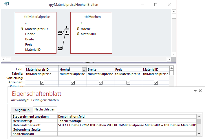 Formulierung der Datensatzherkunft des Nachschlagefeldes