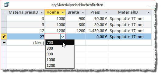 Korrekte Darstellung der gewünschten Daten nach Aktualisierung