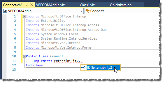 Implementieren der Schnittstelle Extensibility.IDTExtensibility2