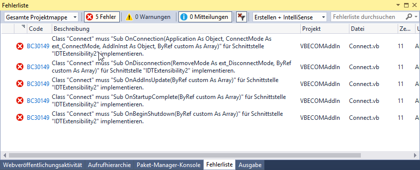 Fehlende Member der Implementierung von Extensibility.IDTExtensibility2