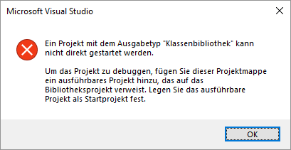 Fehlermeldung beim Versuch, das Projekt zu debuggen