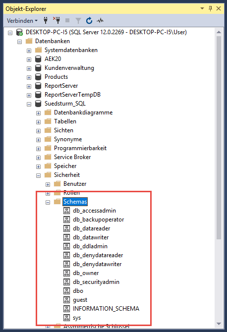 Schemas im Objekt-Explorer