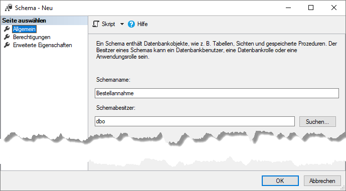 Anlegen eines neuen Schemas