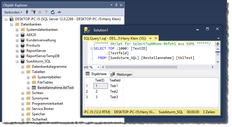 Zugriff auf die Daten des Schemas