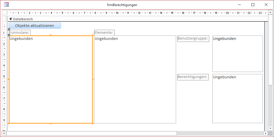 Entwurf des Formulars frmBerechtigungen