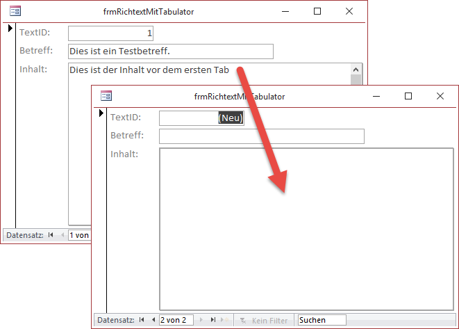 Die Tabulator-Taste im letzten Feld der Aktivierreihenfolge wechselt zum nächsten Datensatz.