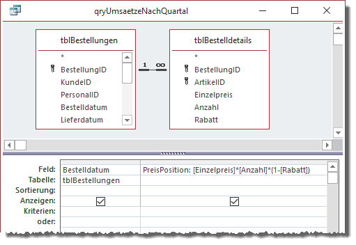 Zusammenführen der beiden Tabellen tblBestellungen und tblBestelldetails