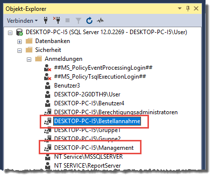 Einrichten der Benutzergruppen als SQL Server-Anmeldungen