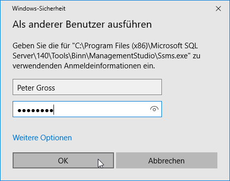 Anwendung als anderer Benutzer öffnen