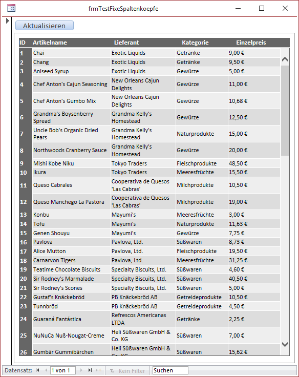 HTML-Tabelle mit Scrollbalken