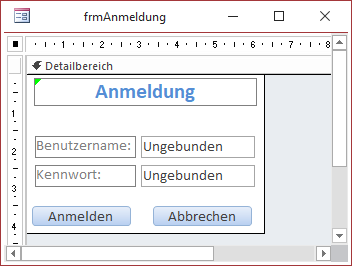 Entwurf des Anmeldeformulars