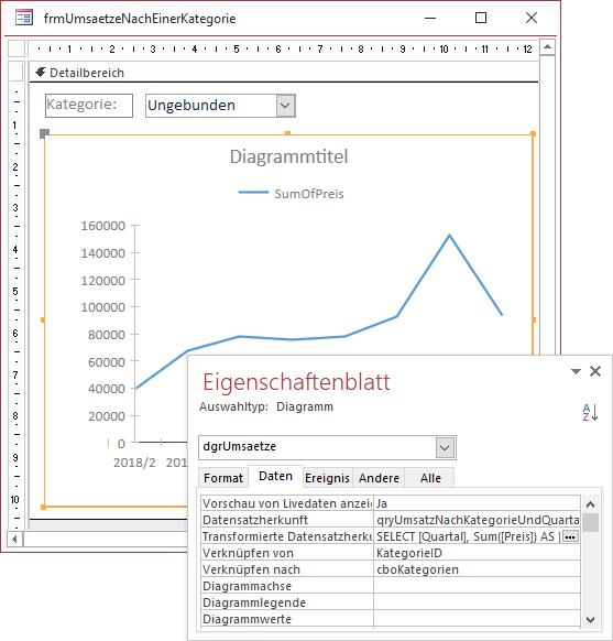 Einstellen der Eigenschaften zum Verknüpfen der Daten