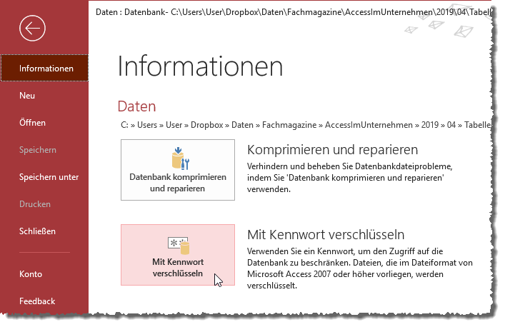 Zuweisen eines Datenbankkennworts zur Backend-Datenbank