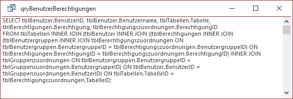 SQL-Ansicht der Abfrage